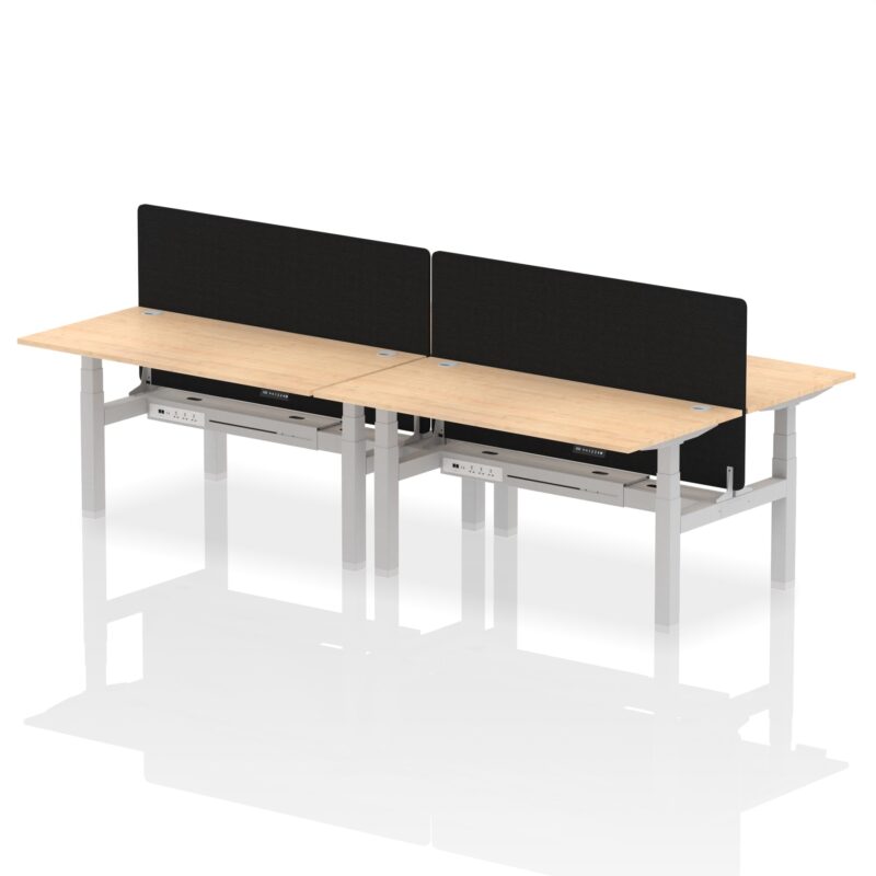 Air Back-to-Back Height Adjustable Bench Desk - 4 Person with Black Straight Screen - Image 44