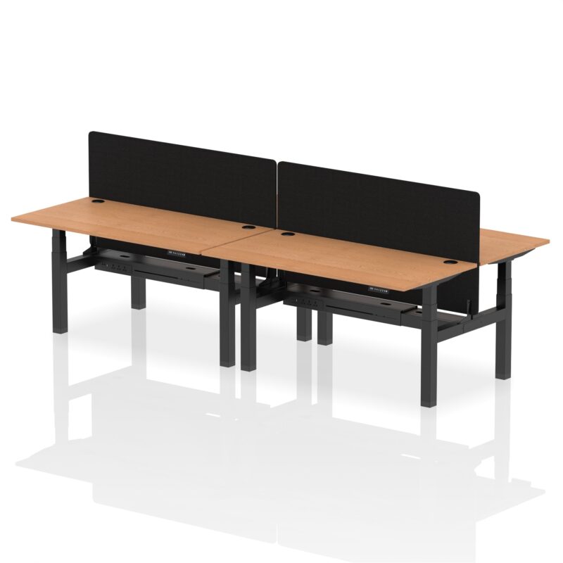Air Back-to-Back Height Adjustable Bench Desk - 4 Person with Black Straight Screen - Image 46