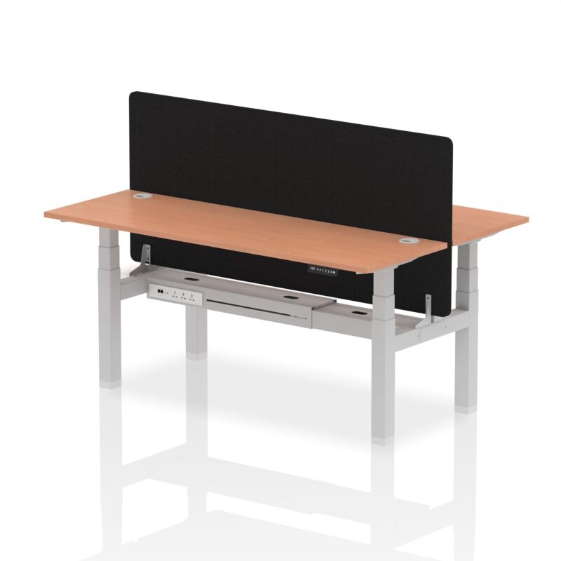 Air Back-to-Back Slimline Height Adjustable Bench Desk - 2 Person with Black Straight Screen - Image 56