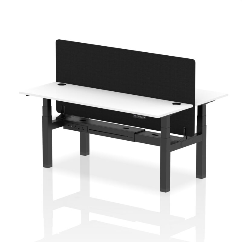 Air Back-to-Back Slimline Height Adjustable Bench Desk - 2 Person with Black Straight Screen - Image 70