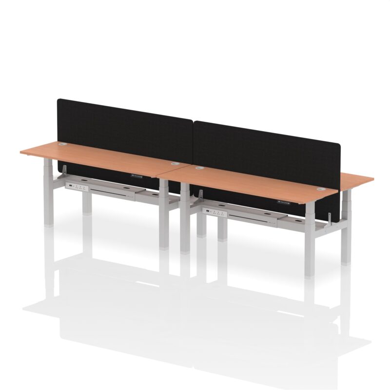 Air Back-to-Back Slimline Height Adjustable Bench Desk - 4 Person with Black Straight Screen - Image 56