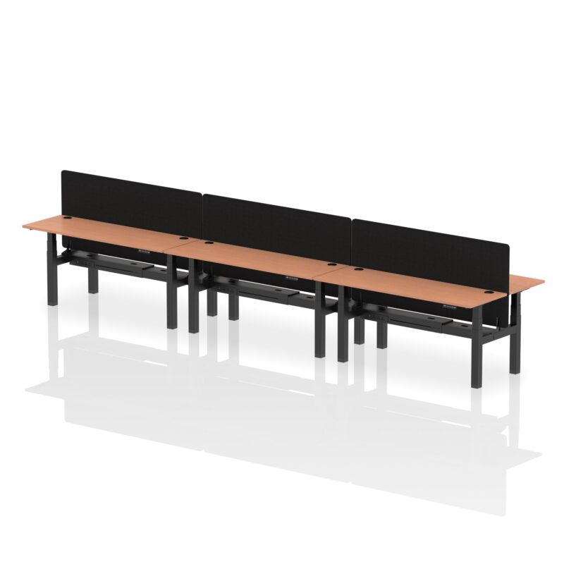 Air Back-to-Back Slimline Height Adjustable Bench Desk - 6 Person with Black Straight Screen - Image 55