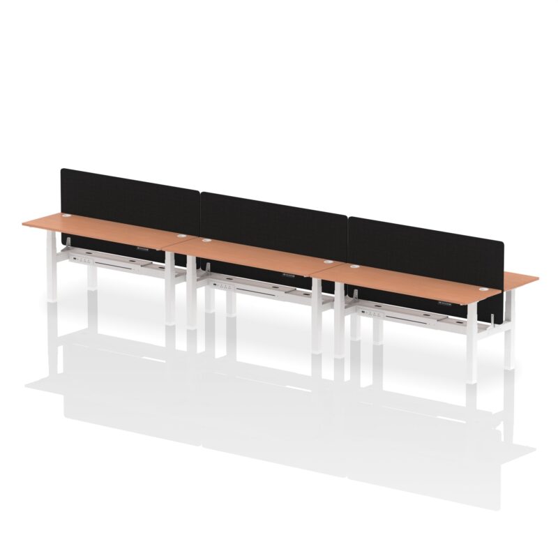 Air Back-to-Back Slimline Height Adjustable Bench Desk - 6 Person with Black Straight Screen - Image 57