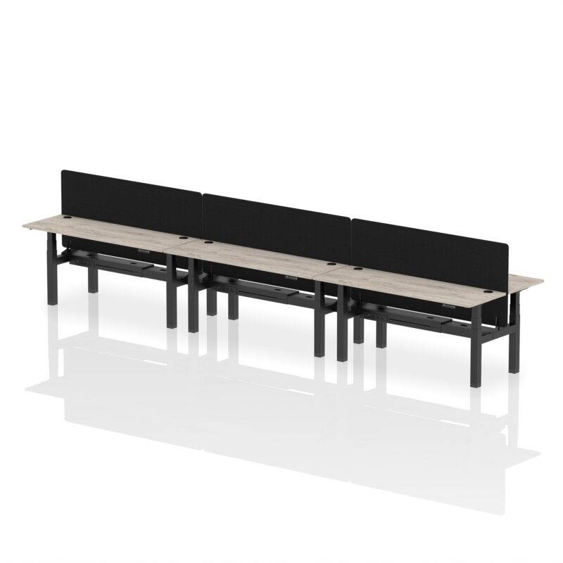 Air Back-to-Back Slimline Height Adjustable Bench Desk - 6 Person with Black Straight Screen - Image 58