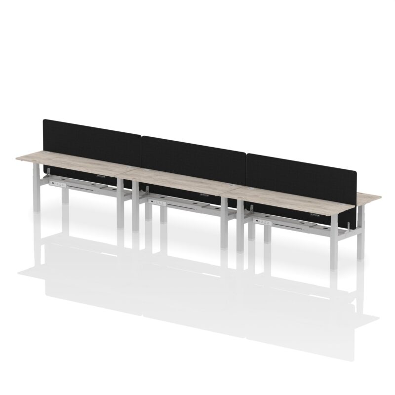 Air Back-to-Back Slimline Height Adjustable Bench Desk - 6 Person with Black Straight Screen - Image 59