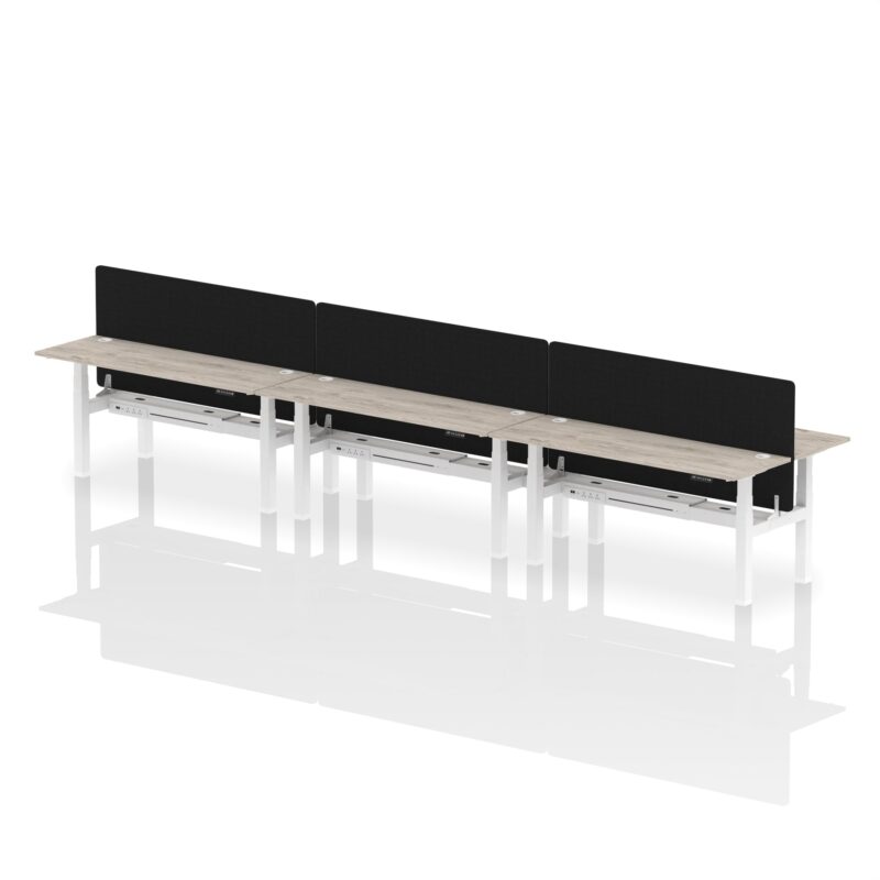 Air Back-to-Back Slimline Height Adjustable Bench Desk - 6 Person with Black Straight Screen - Image 60