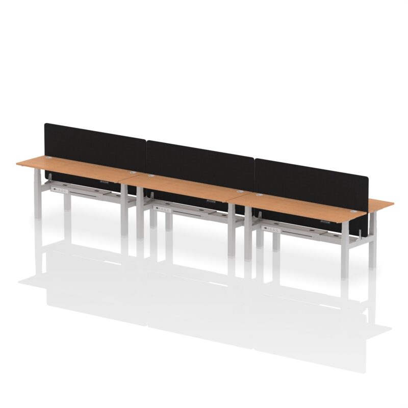 Air Back-to-Back Slimline Height Adjustable Bench Desk - 6 Person with Black Straight Screen - Image 65