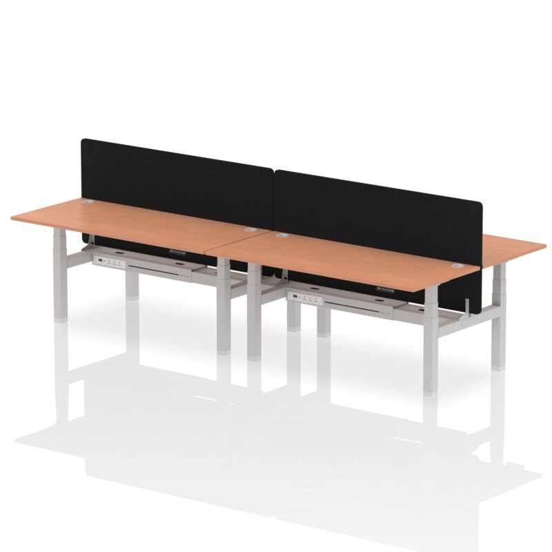 Air Back-to-Back Height Adjustable Bench Desk - 4 Person with Black Straight Screen - Image 56