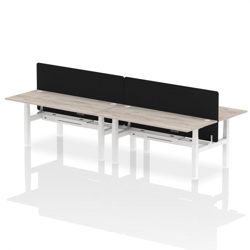 Air Back-to-Back Height Adjustable Bench Desk - 4 Person with Black Straight Screen - Image 60