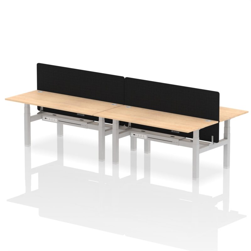 Air Back-to-Back Height Adjustable Bench Desk - 4 Person with Black Straight Screen - Image 62