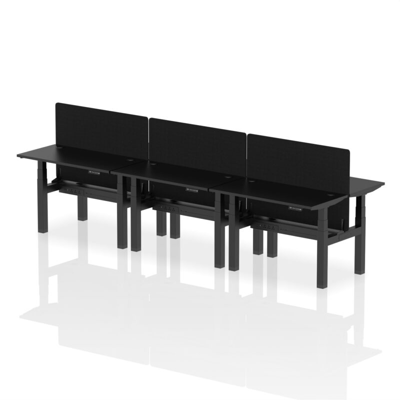 Air Back-to-Back Slimline Height Adjustable Bench Desk - 6 Person with Black Straight Screen - Image 73
