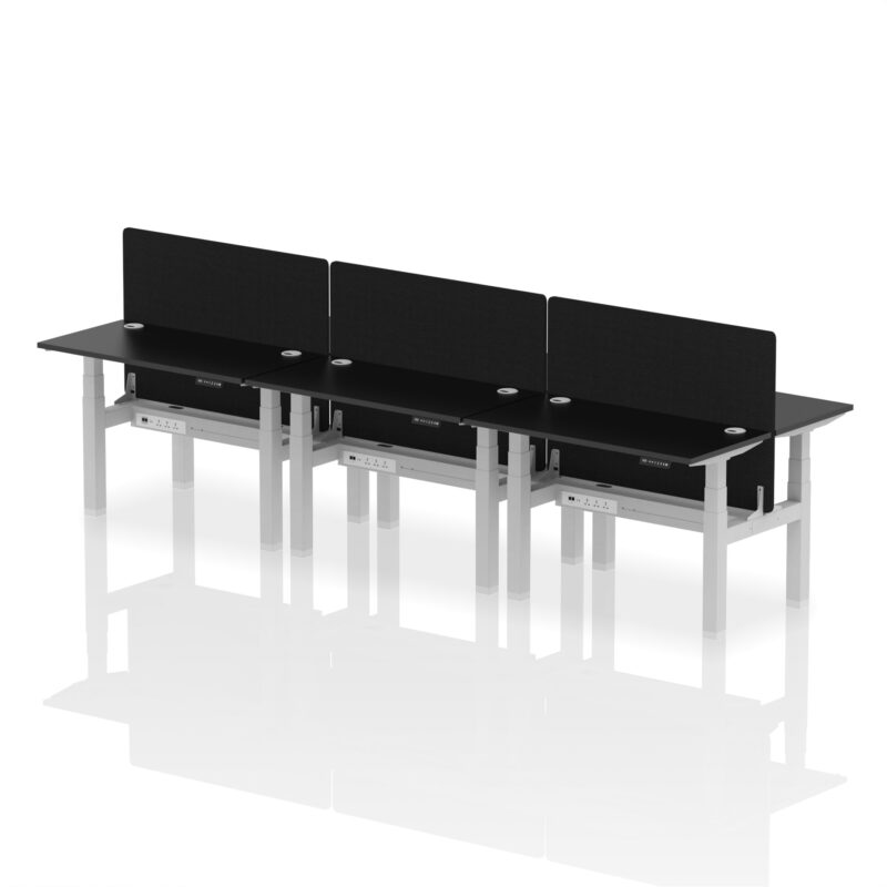 Air Back-to-Back Slimline Height Adjustable Bench Desk - 6 Person with Black Straight Screen - Image 74