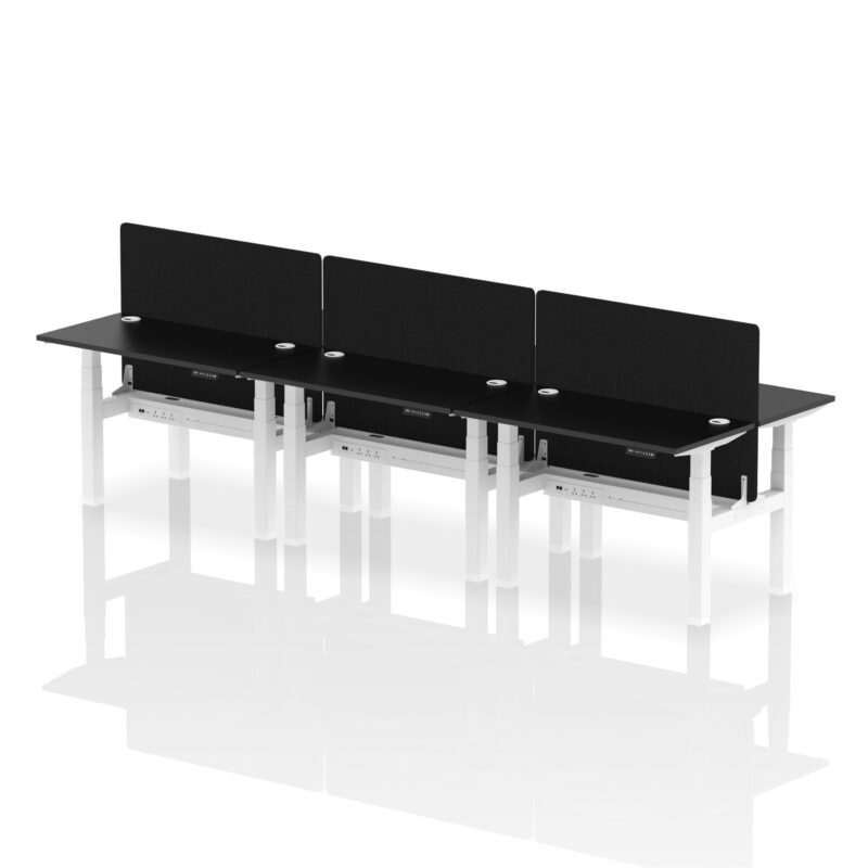Air Back-to-Back Slimline Height Adjustable Bench Desk - 6 Person with Black Straight Screen - Image 75