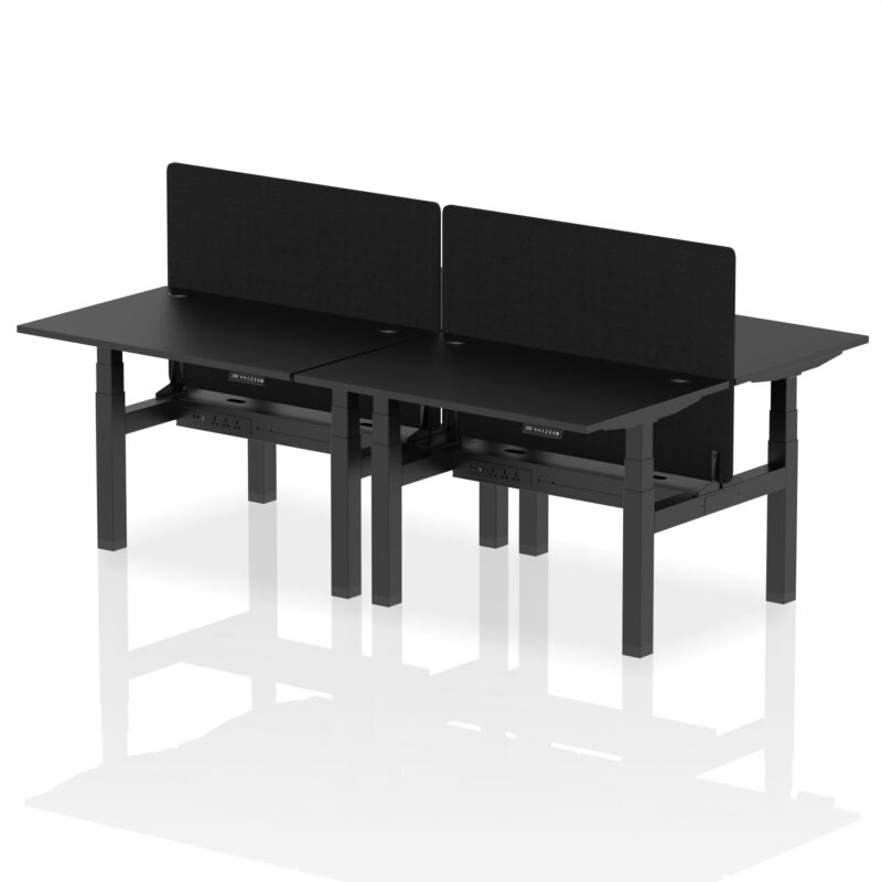 Air Back-to-Back Height Adjustable Bench Desk - 4 Person with Black Straight Screen - Image 73