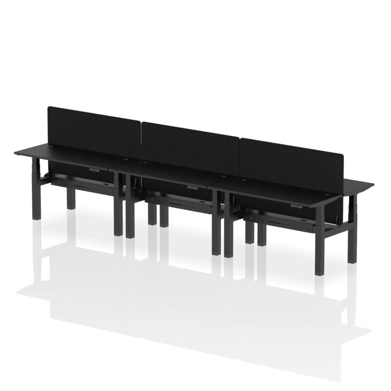 Air Back-to-Back Slimline Height Adjustable Bench Desk - 6 Person with Black Straight Screen - Image 76