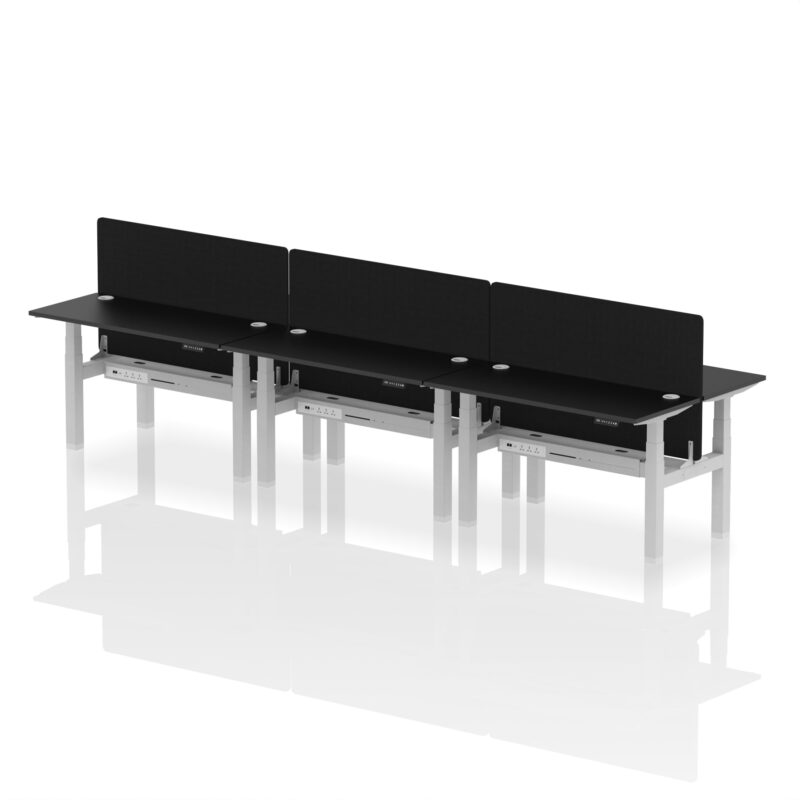 Air Back-to-Back Slimline Height Adjustable Bench Desk - 6 Person with Black Straight Screen - Image 77