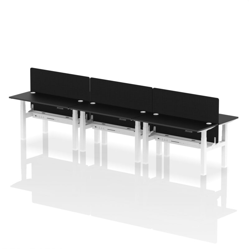 Air Back-to-Back Slimline Height Adjustable Bench Desk - 6 Person with Black Straight Screen - Image 78