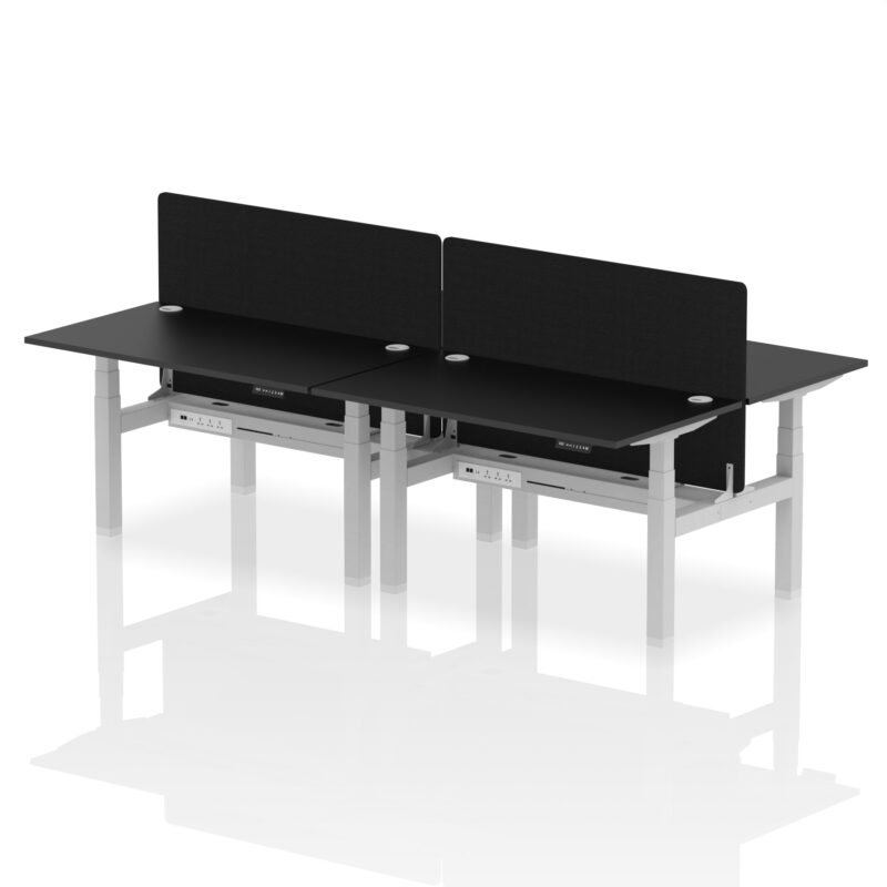Air Back-to-Back Height Adjustable Bench Desk - 4 Person with Black Straight Screen - Image 77