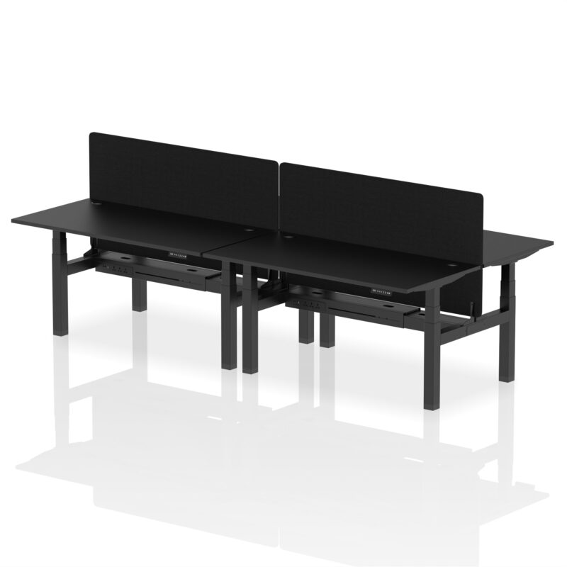 Air Back-to-Back Height Adjustable Bench Desk - 4 Person with Black Straight Screen - Image 79