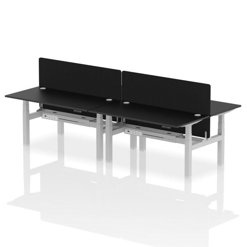 Air Back-to-Back Height Adjustable Bench Desk - 4 Person with Black Straight Screen - Image 80