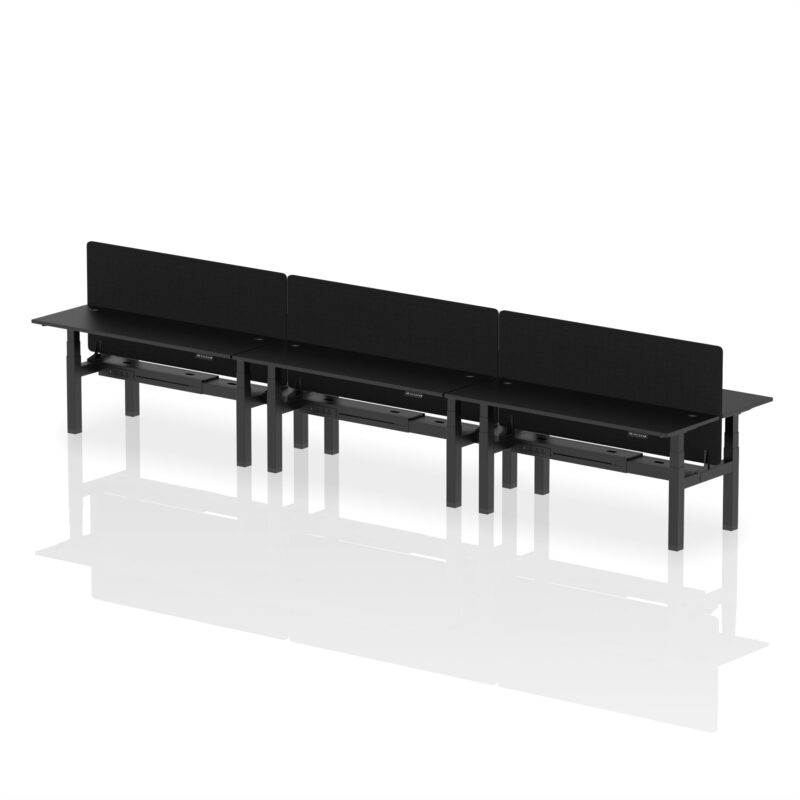 Air Back-to-Back Slimline Height Adjustable Bench Desk - 6 Person with Black Straight Screen - Image 82