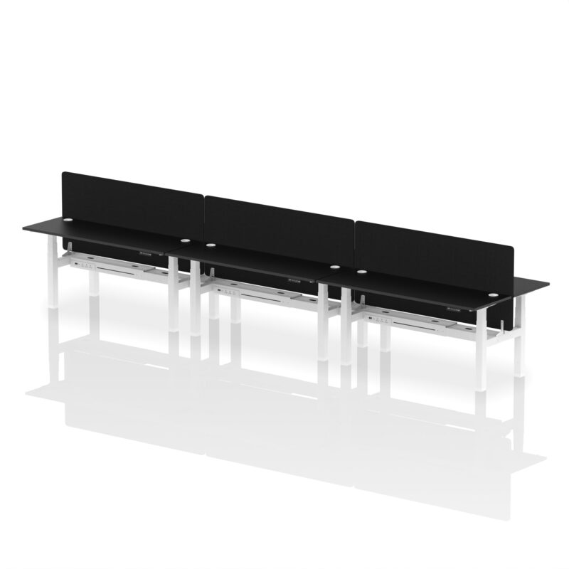 Air Back-to-Back Slimline Height Adjustable Bench Desk - 6 Person with Black Straight Screen - Image 84
