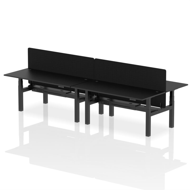 Air Back-to-Back Height Adjustable Bench Desk - 4 Person with Black Straight Screen - Image 82