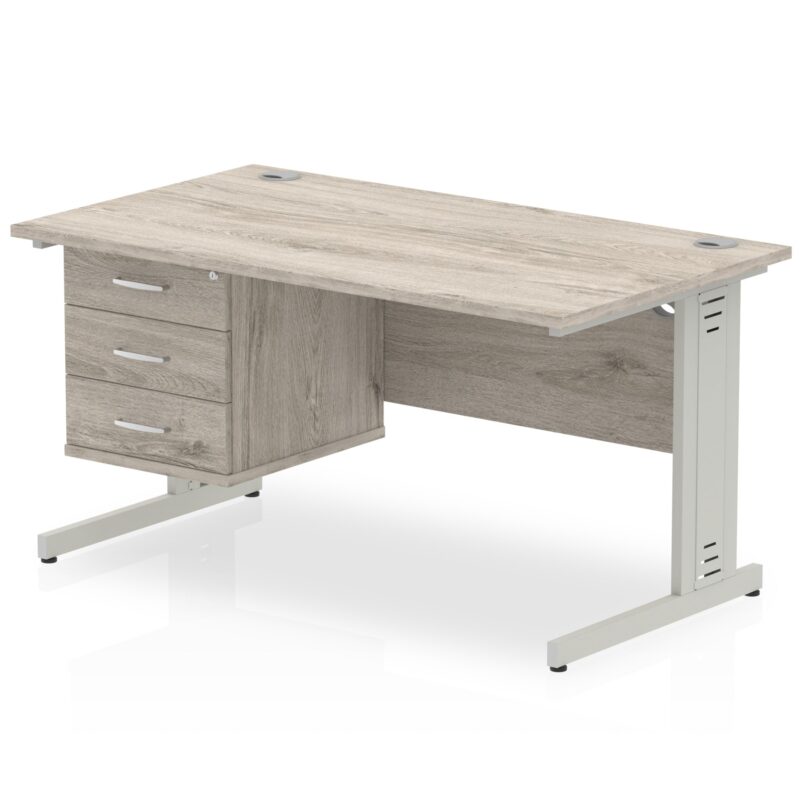 Impulse 1400mm Cable Managed Straight Desk With Single Fixed Pedestal - Image 6