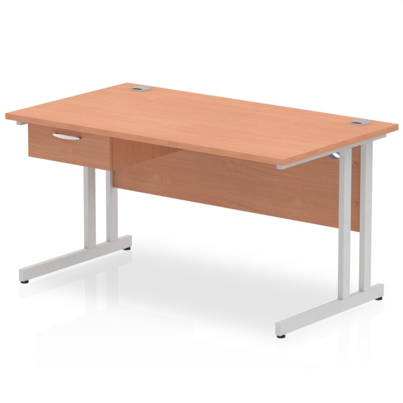 Impulse Cantilever Straight Desk Silver Frame With Single One Drawer Fixed Pedestal - Image 7