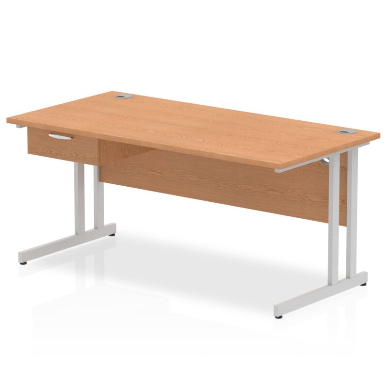 Impulse Cantilever Straight Desk Silver Frame With Single One Drawer Fixed Pedestal - Image 17