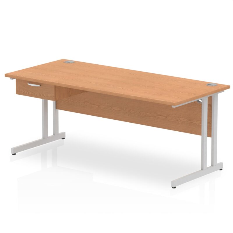 Impulse Cantilever Straight Desk Silver Frame With Single One Drawer Fixed Pedestal - Image 21