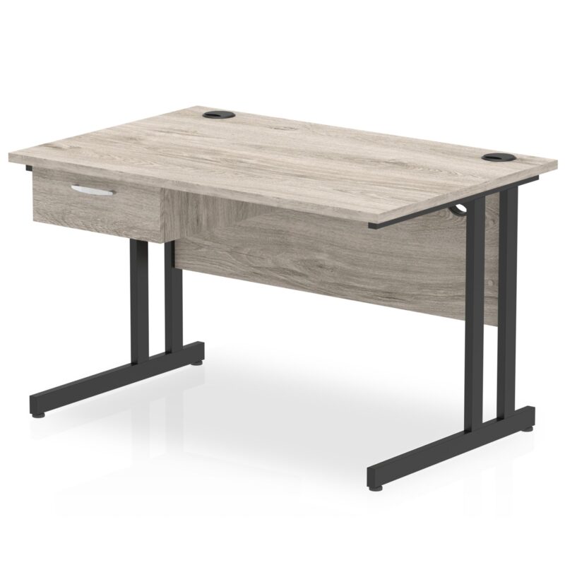 Impulse Cantilever Straight Desk Black Frame With Single One Drawer Fixed Pedestal - Image 2