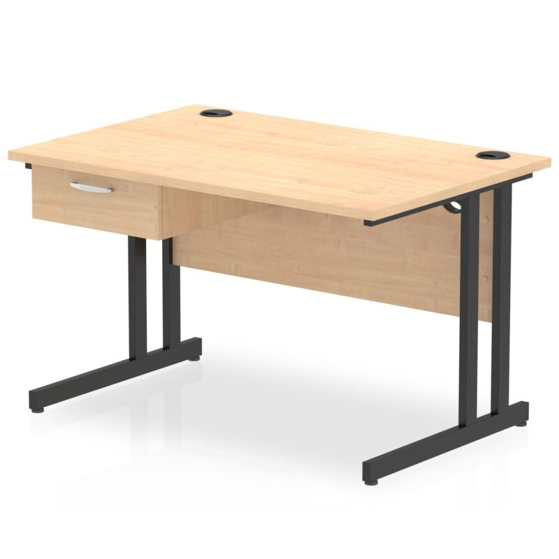 Impulse Cantilever Straight Desk Black Frame With Single One Drawer Fixed Pedestal - Image 3