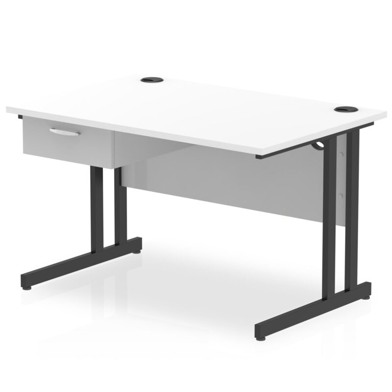 Impulse Cantilever Straight Desk Black Frame With Single One Drawer Fixed Pedestal - Image 5