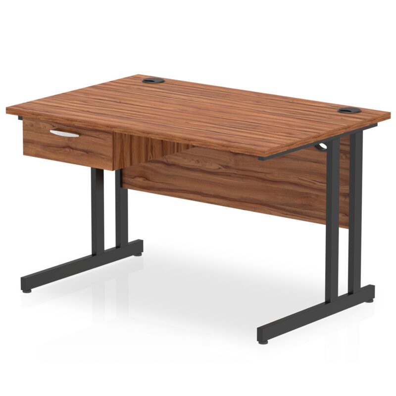 Impulse Cantilever Straight Desk Black Frame With Single One Drawer Fixed Pedestal - Image 6