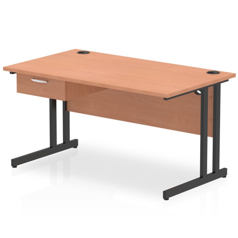 Impulse Cantilever Straight Desk Black Frame With Single One Drawer Fixed Pedestal - Image 7