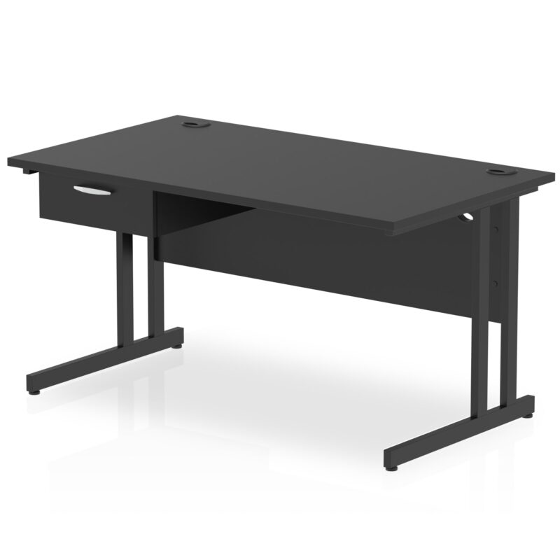 Impulse Cantilever Straight Desk Black Frame With Single One Drawer Fixed Pedestal - Image 8