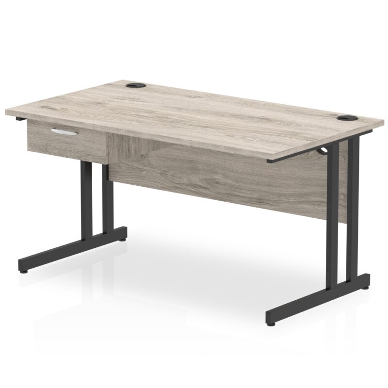 Impulse Cantilever Straight Desk Black Frame With Single One Drawer Fixed Pedestal - Image 9