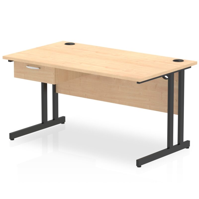 Impulse Cantilever Straight Desk Black Frame With Single One Drawer Fixed Pedestal - Image 10