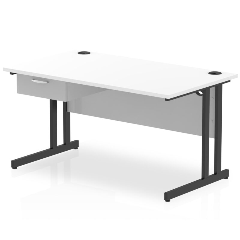Impulse Cantilever Straight Desk Black Frame With Single One Drawer Fixed Pedestal - Image 12