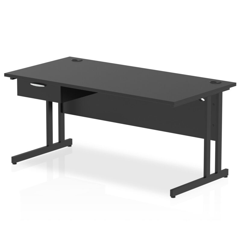 Impulse Cantilever Straight Desk Black Frame With Single One Drawer Fixed Pedestal - Image 15