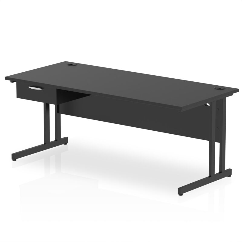 Impulse Cantilever Straight Desk Black Frame With Single One Drawer Fixed Pedestal - Image 22