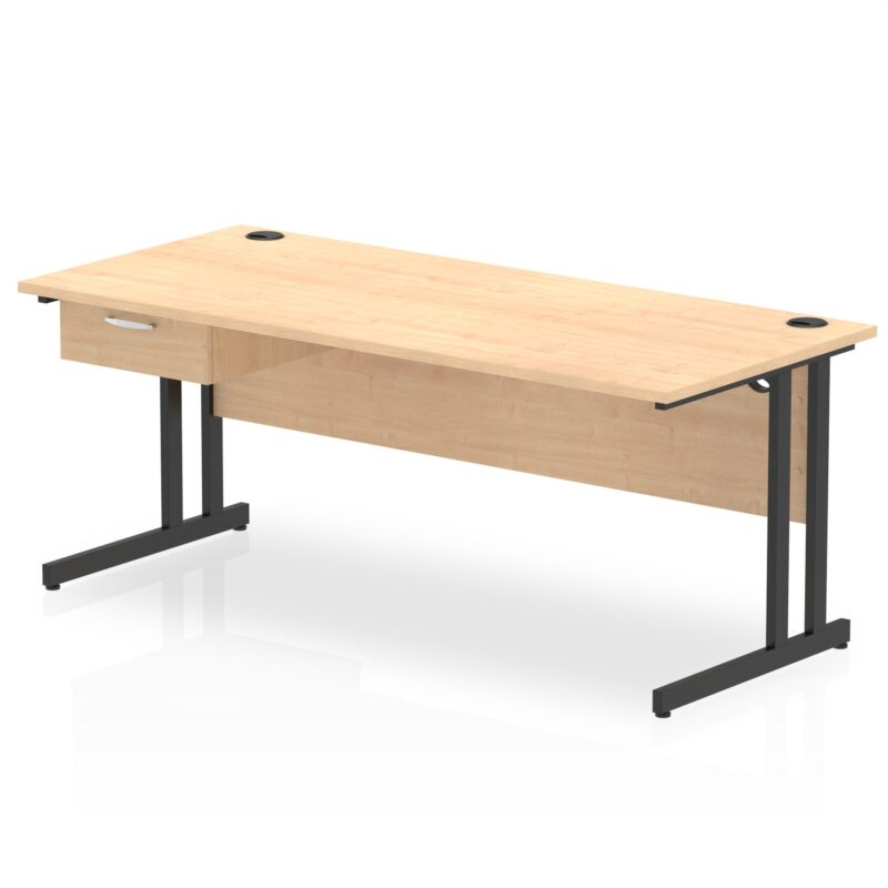 Impulse Cantilever Straight Desk Black Frame With Single One Drawer Fixed Pedestal - Image 24