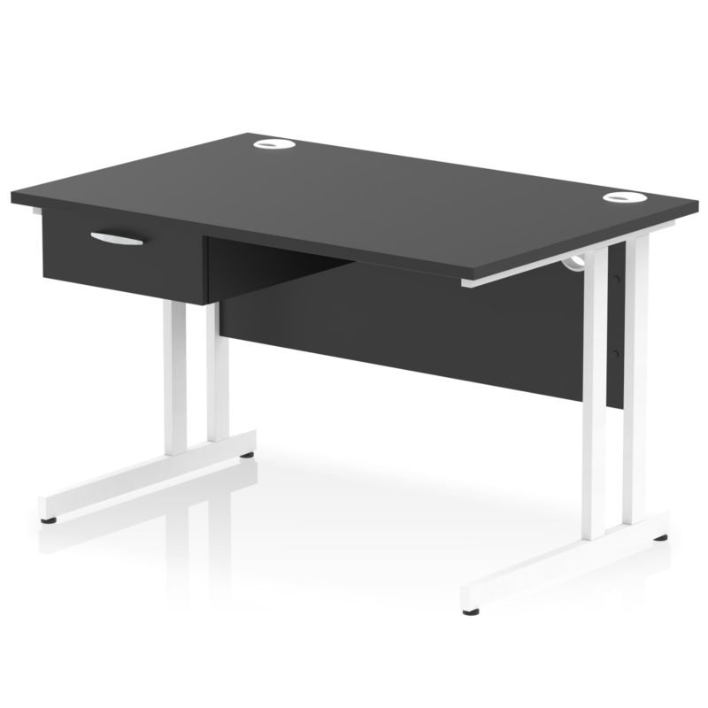 Impulse Cantilever Straight Desk White Frame With Single One Drawer Fixed Pedestal - Image 23