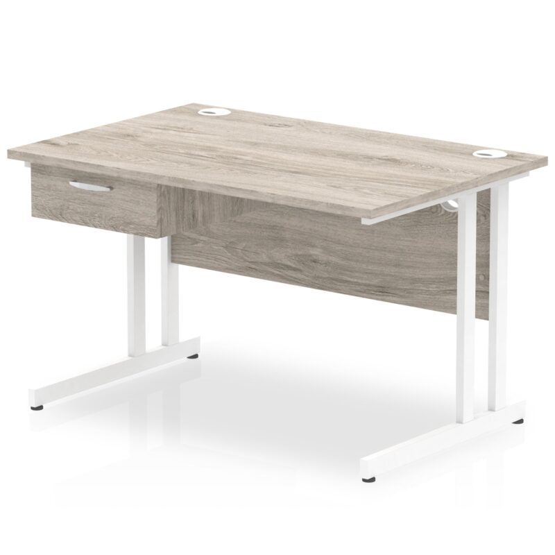 Impulse Cantilever Straight Desk White Frame With Single One Drawer Fixed Pedestal - Image 2