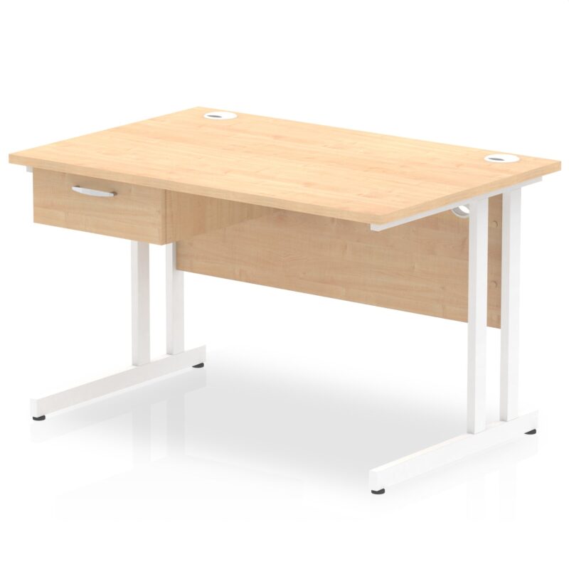 Impulse Cantilever Straight Desk White Frame With Single One Drawer Fixed Pedestal - Image 3