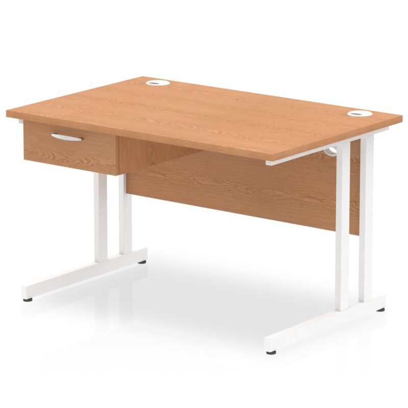 Impulse Cantilever Straight Desk White Frame With Single One Drawer Fixed Pedestal - Image 24