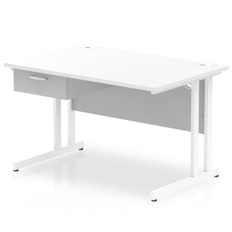 Impulse Cantilever Straight Desk White Frame With Single One Drawer Fixed Pedestal - Image 4