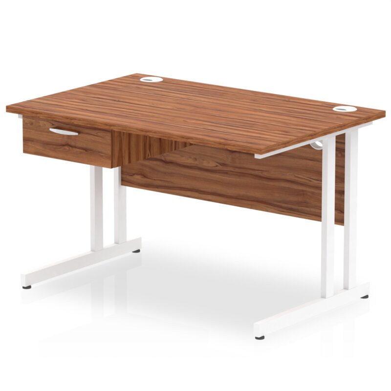 Impulse Cantilever Straight Desk White Frame With Single One Drawer Fixed Pedestal - Image 5