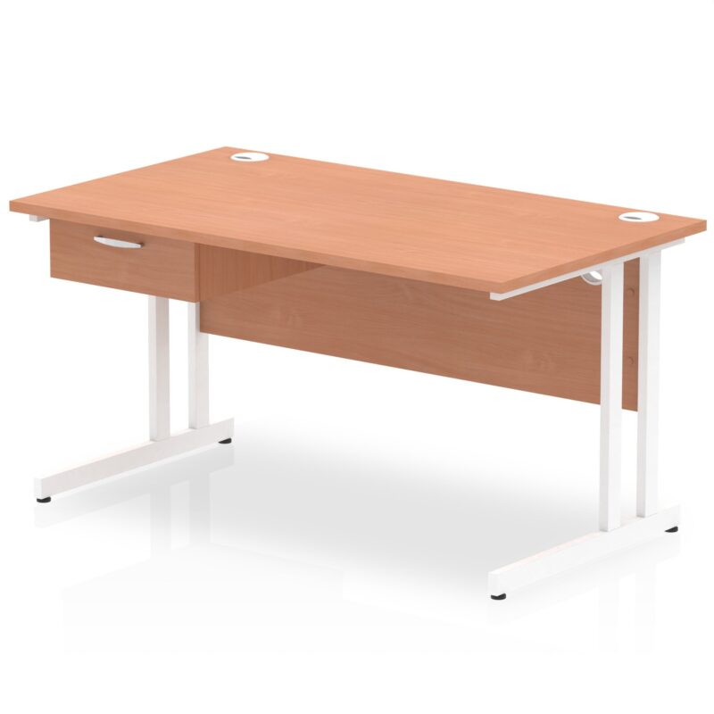Impulse Cantilever Straight Desk White Frame With Single One Drawer Fixed Pedestal - Image 6